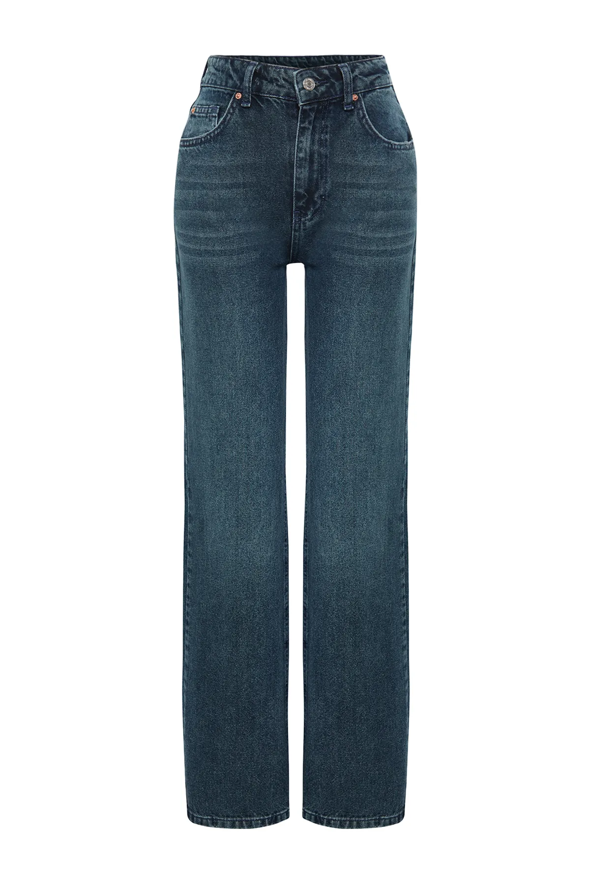 Trendyol Collection  Dunkelblaue Vintage-Jeans mit hoher Taille und weitem Bein und verblasstem Effekt TWOSS24JE00080