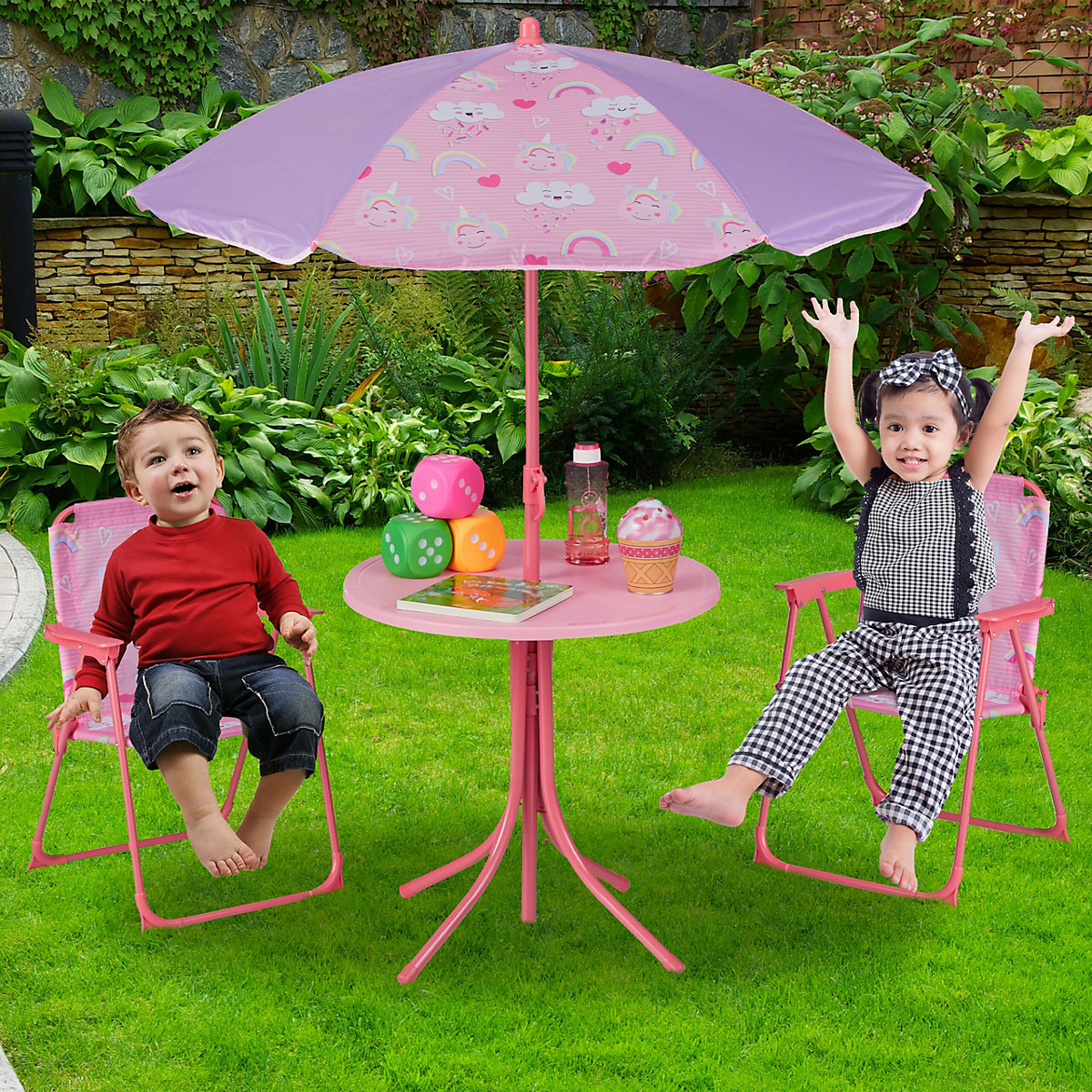 Camping Kindersitzgruppe mit Schirm