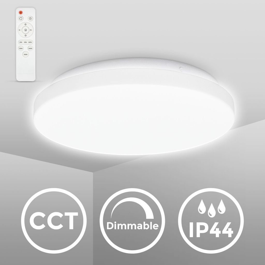 B.K.Licht Deckenleuchte Badezimmerlampe 12W CCT 1.200lm IP44 Weiß - BKL1526, Dimmfunktion, LED fest integriert, Farbwechsler, Kaltweiß, Neutralweiß, Warmweiß, Farbtemperatursteuerung 3000K-6500K Fernbedienung Weiß