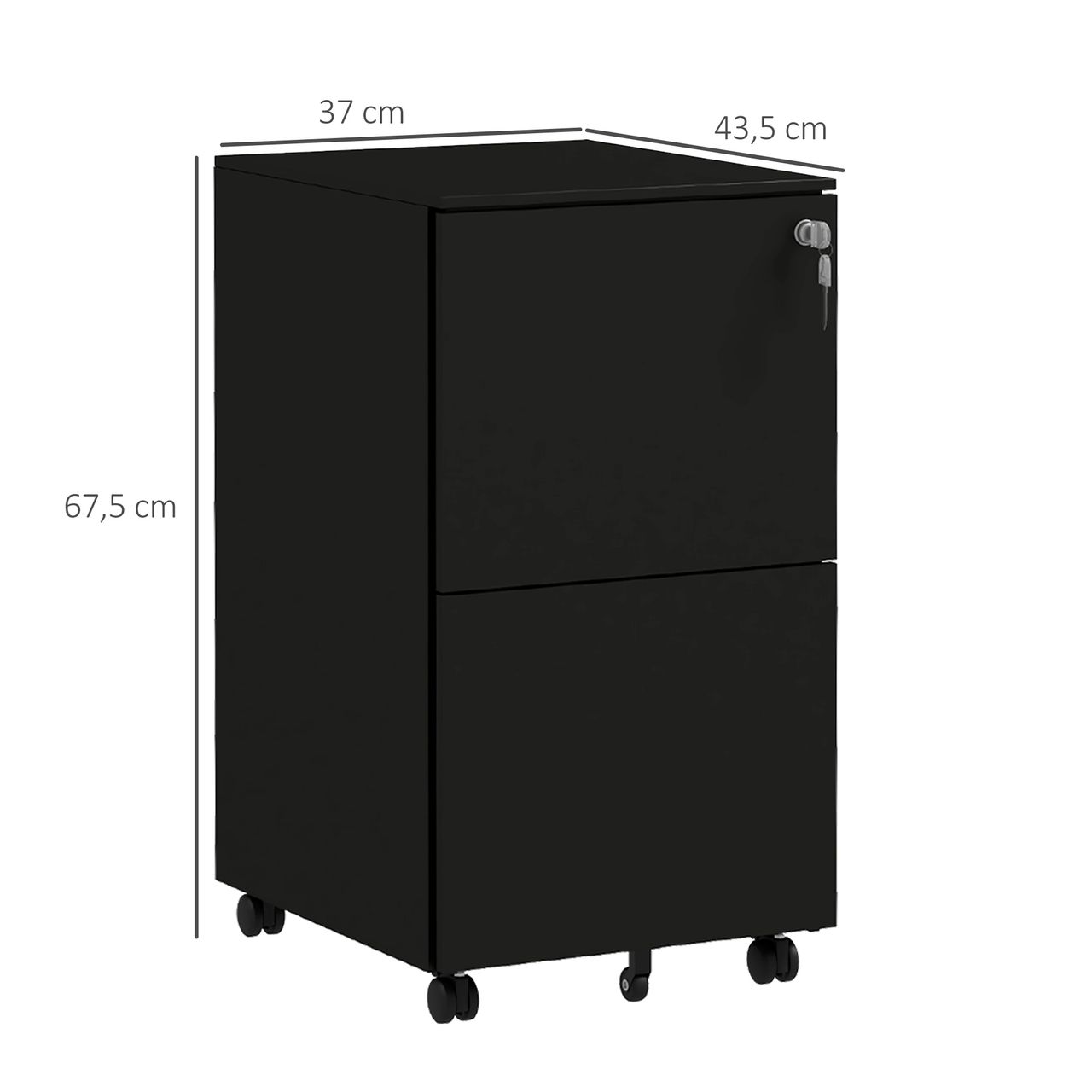 Vinsetto Rollcontainer Aktenschrank mit 2 Schubladen, Abschließbarer Büroschrank