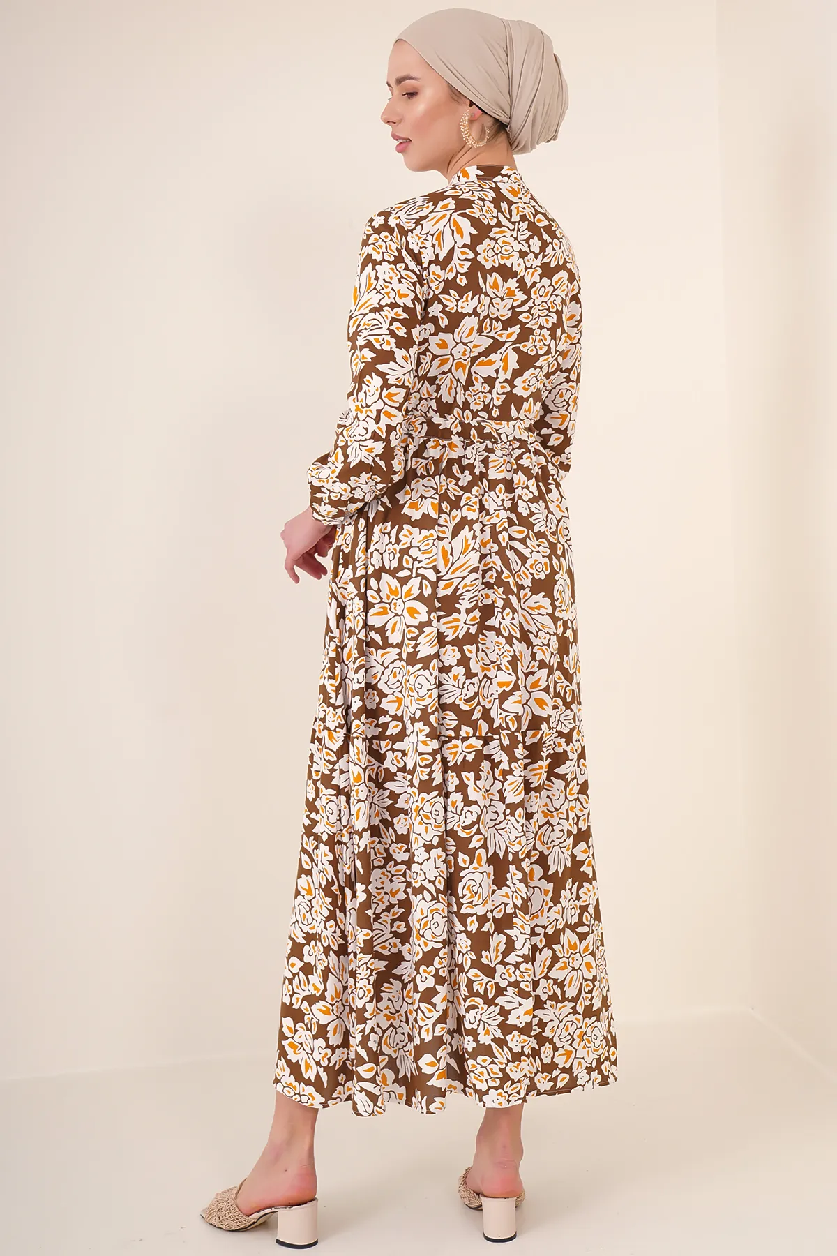 Bigdart  2144 Hijab-Kleid mit Richterkragen – Braun