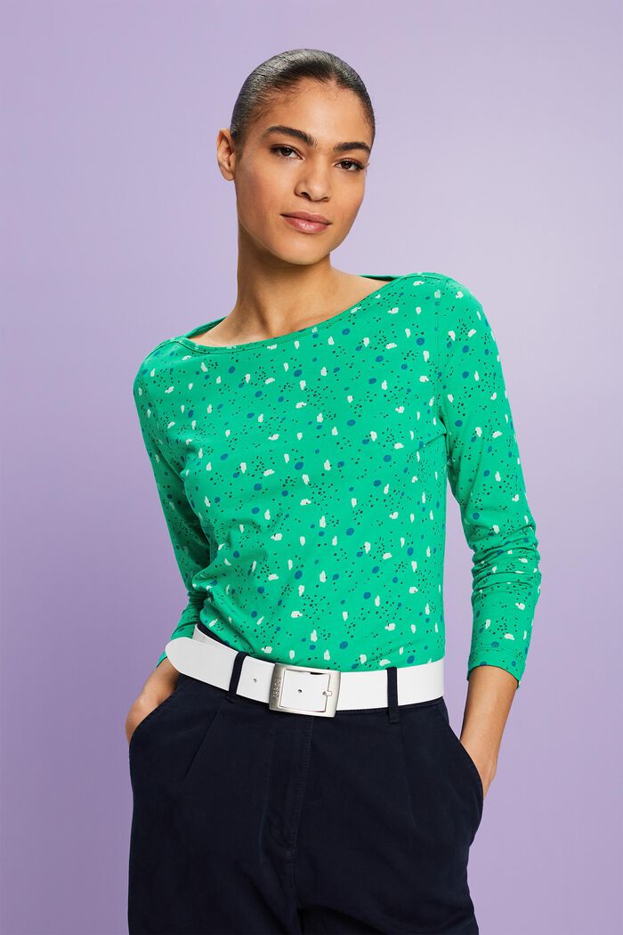 Gemustertes Longsleeve mit U-Boot-Ausschnitt
