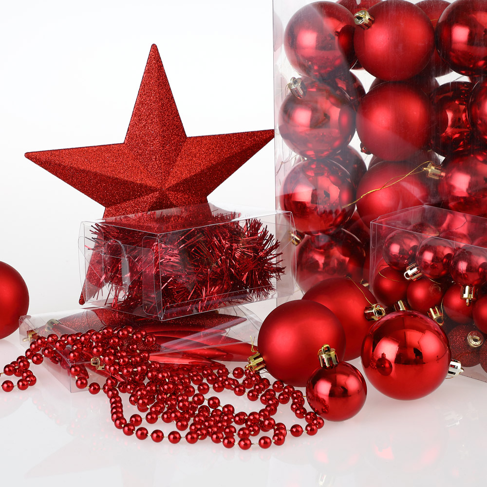 DEUBA Weihnachtsbaumkugeln Weihnachtsbaumschmuck  77 tlg 3/4/6cm rot