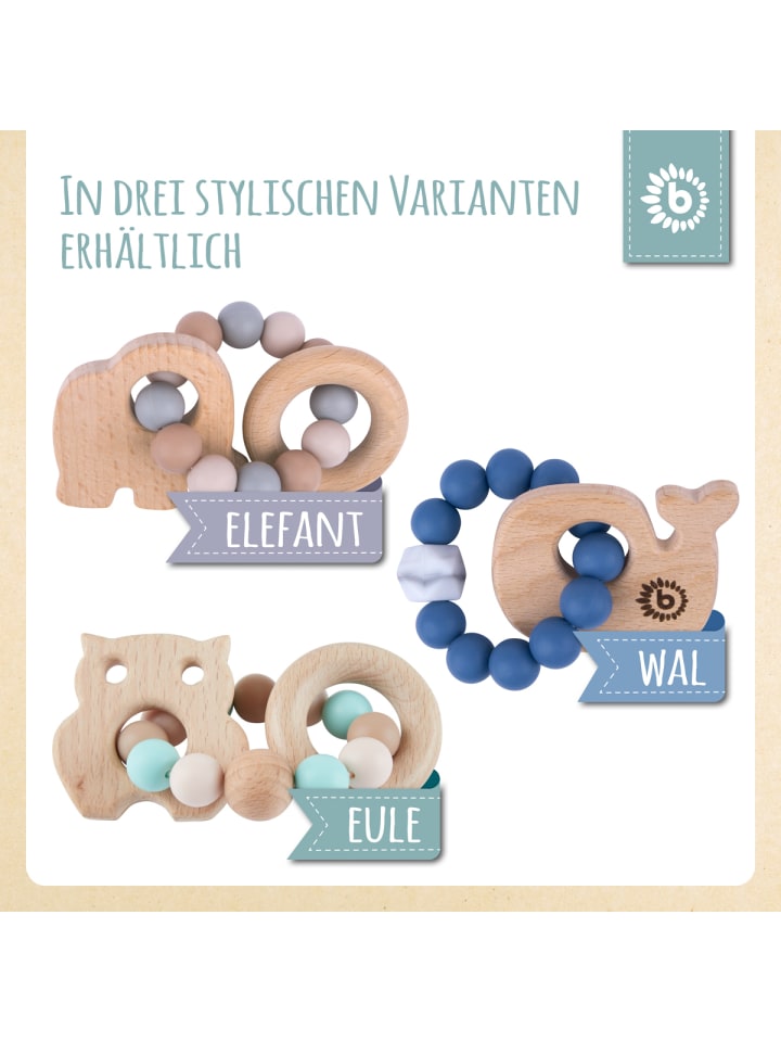 Bieco Spielwaren Greifling Holz Natur mit Silikon Kugel Eule - ab Geburt in Blau günstig kaufen onesize