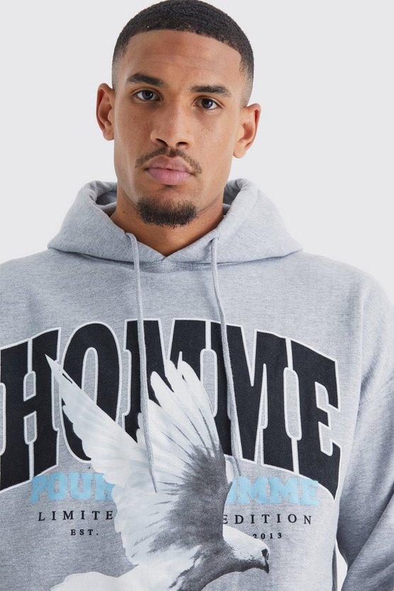 Tall Oversize Hoodie mit Homme Print