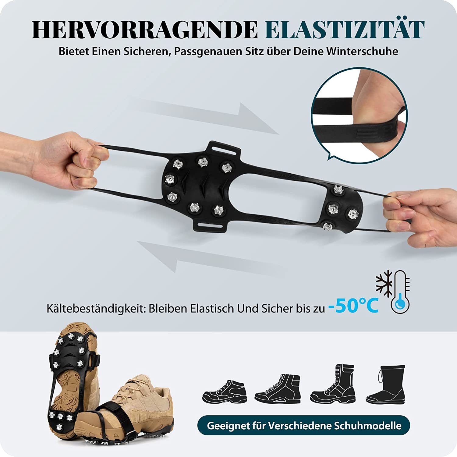 GelldG Steigeisen Steigeisen für Bergschuhe, Schuhkrallen mit 11 Edelstahl Zähne Spikes