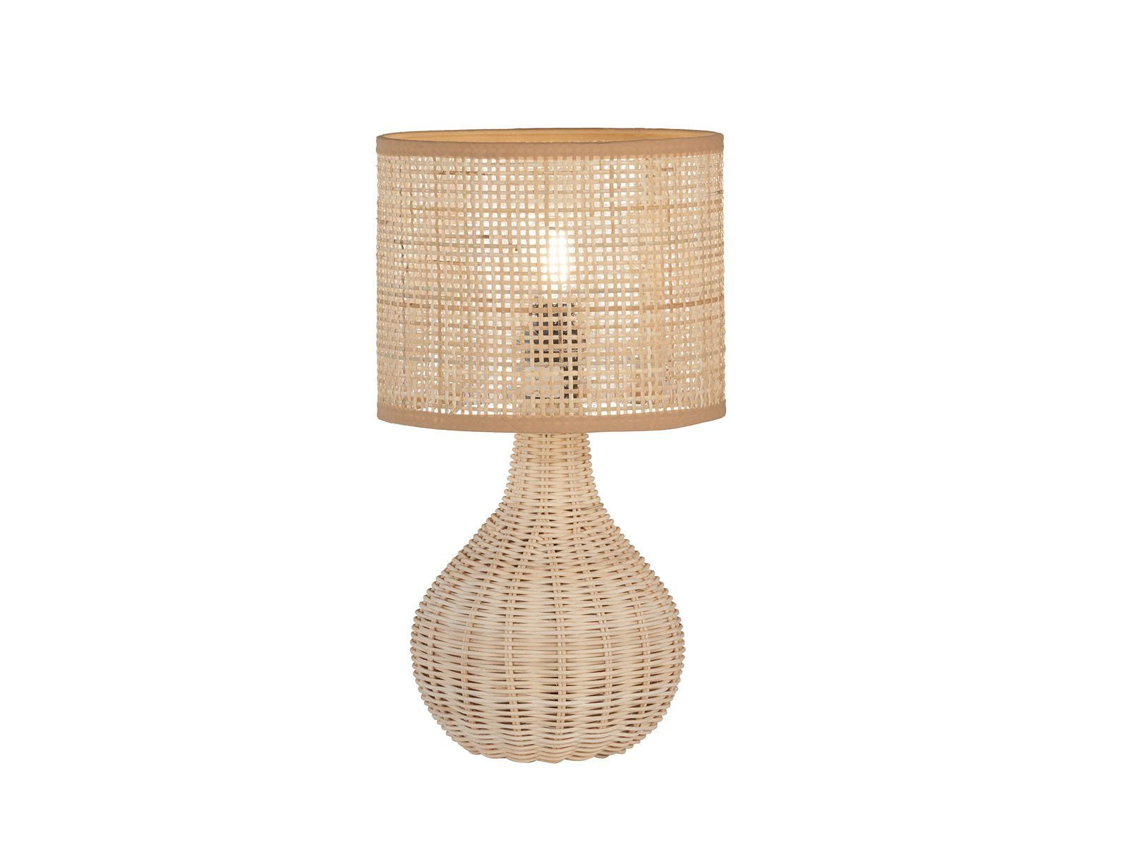 meineWunschleuchte LED Nachttischlampe, LED wechselbar, Warmweiß, Holzfuß & Designer Lampenschirm Korb-Geflecht Landhaus-Stil, Höhe 37cm