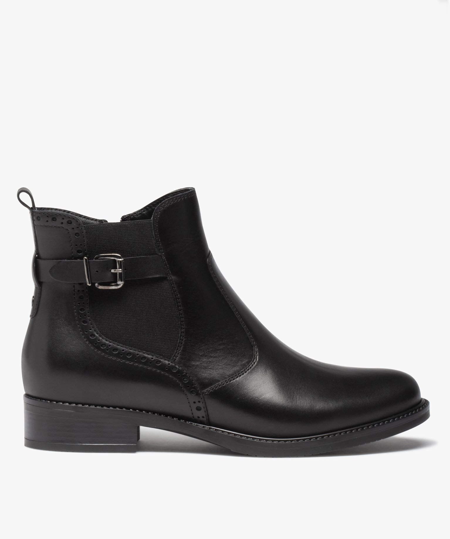 Boots femme Chelsea unies à talon plat et bride fantaisie noir | GEMO