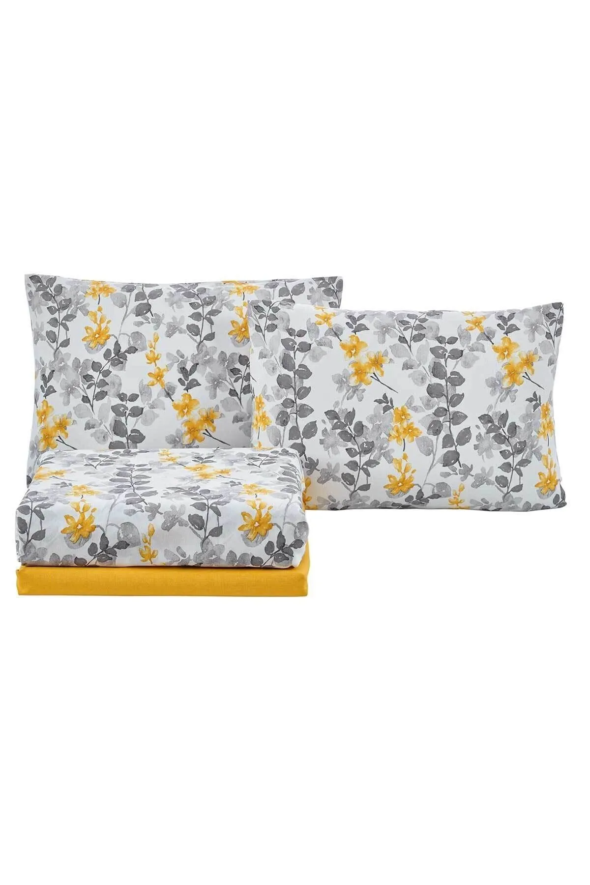 Elart  Bettbezug-Set aus Baumwolle für Einzelbett, 3-teilig, Flores, Gelb