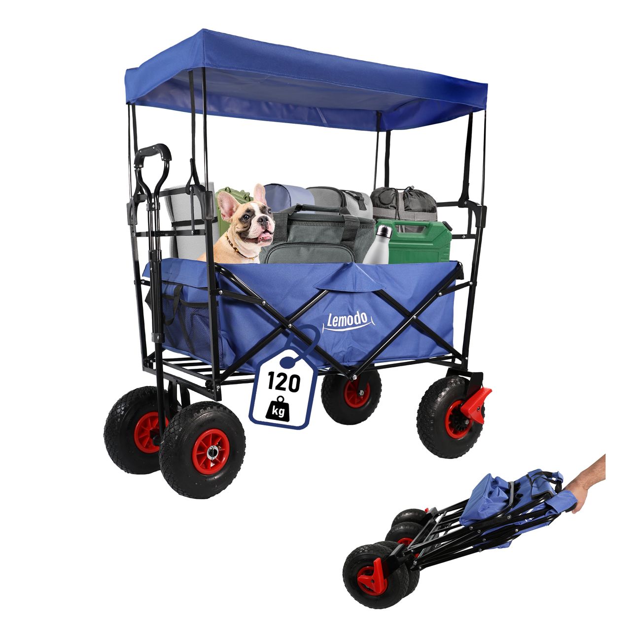 Lemodo Bollerwagen faltbar mit Dach, blau
