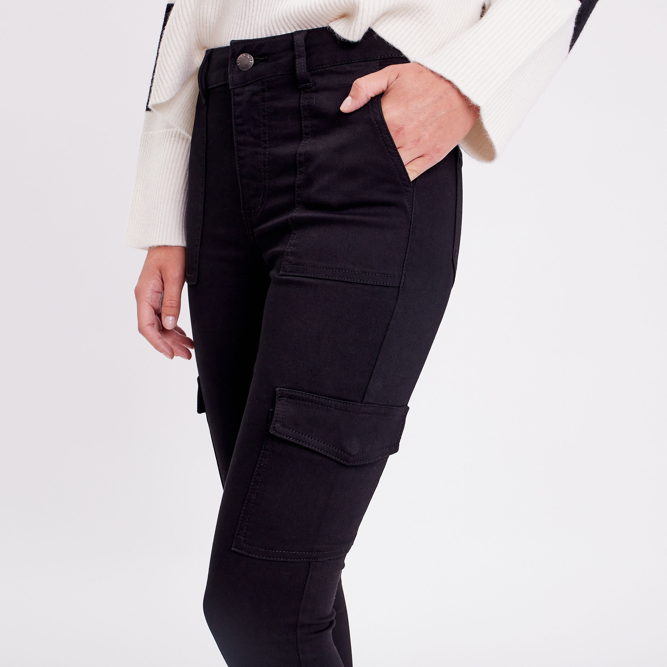 Jeans skinny poches cargo denim noir femme | Cache Cache