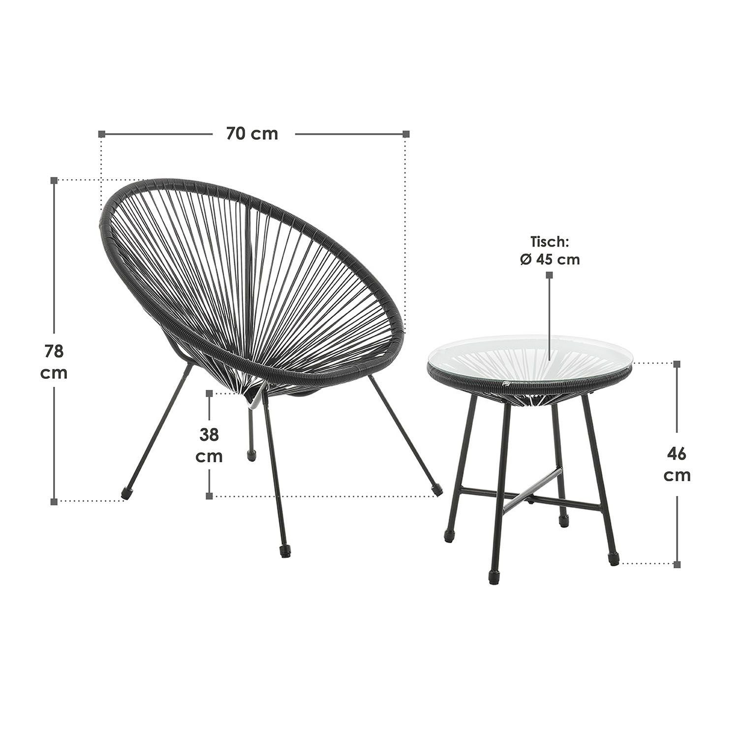 Juskys Balkonset Ostana, (3-tlg), 2 Sessel plus Tisch, witterungsbeständig, stabil