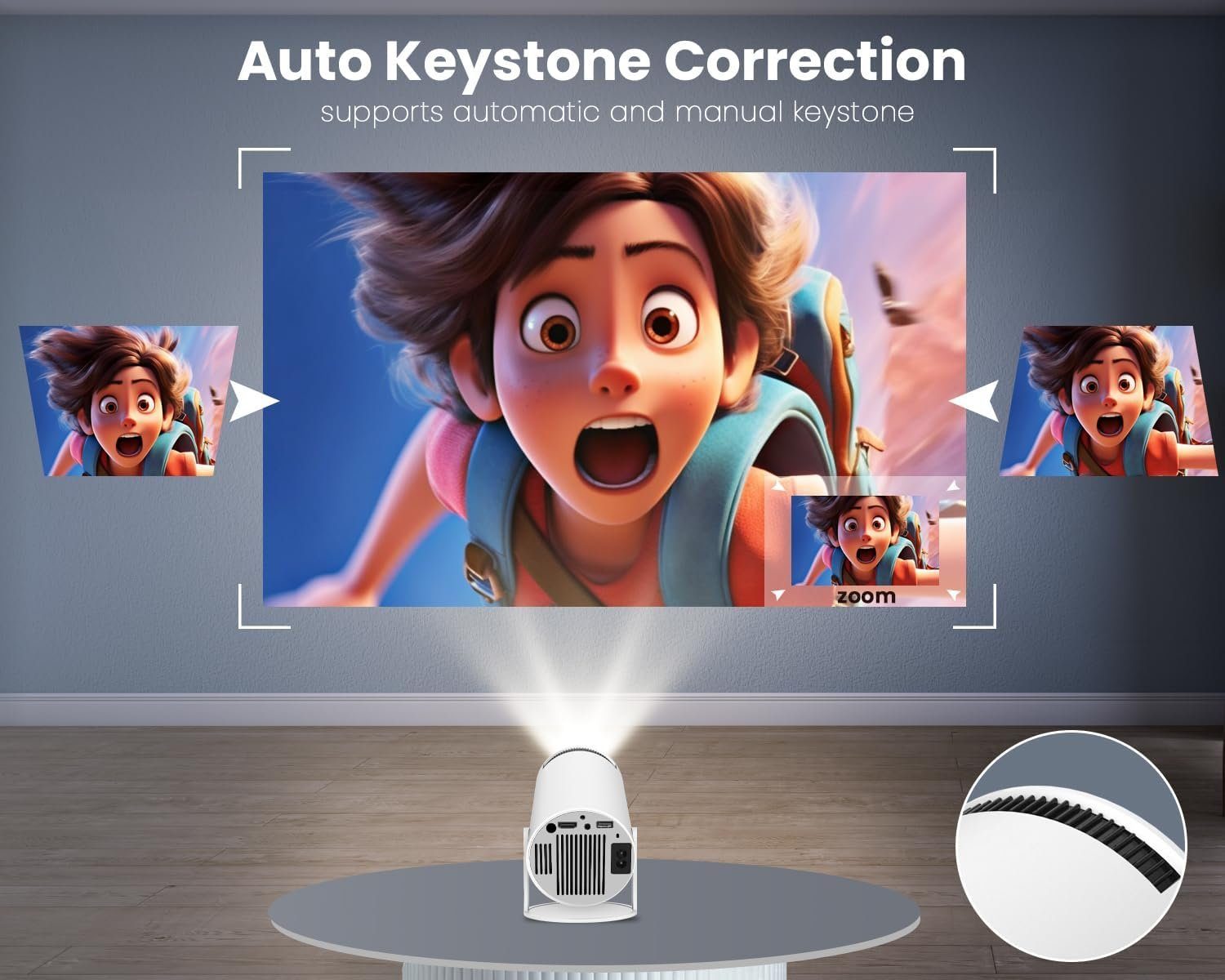 Magcubic unterstützt 4K 180° Dreh Projector mit 2.4/5G WiFi BT5.0 Portabler Projektor (200 lm, 10000:1, 3840 x 2160 px, Automatischer Keystone-Korrektur Heimkino Portabler mit 130''Display)