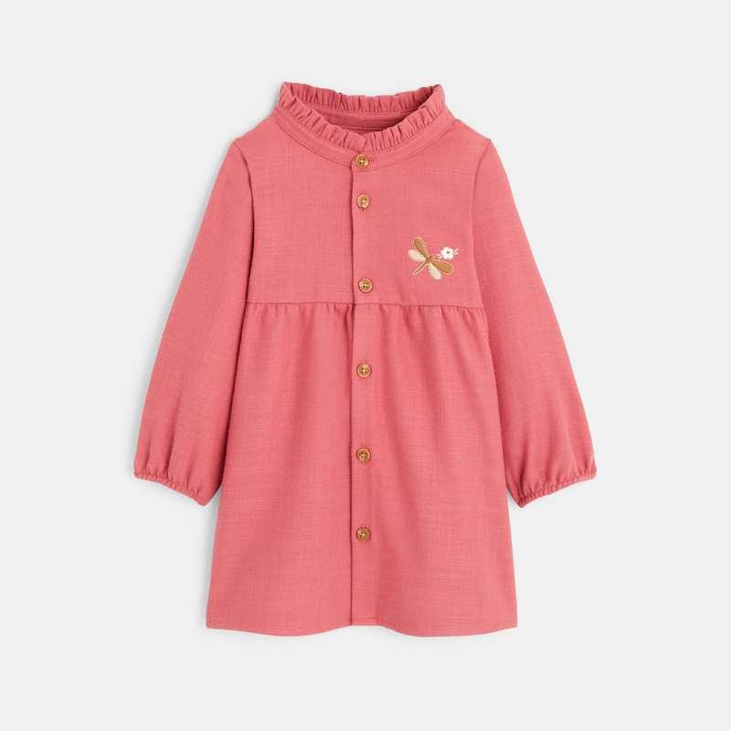 Robe boutonnée manches longues rose bébé fille