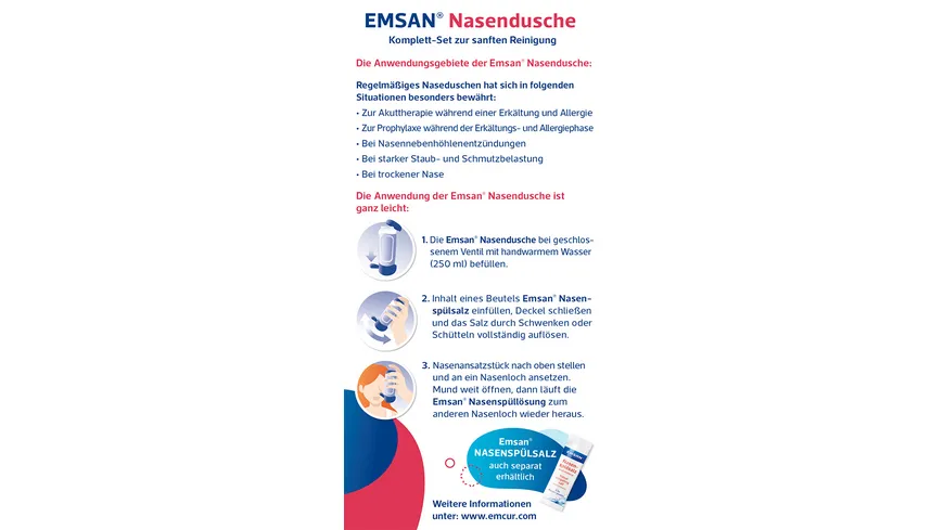 Emsan Nasendusche Komplett-Set + 10 Beutel Nasenspülsalz