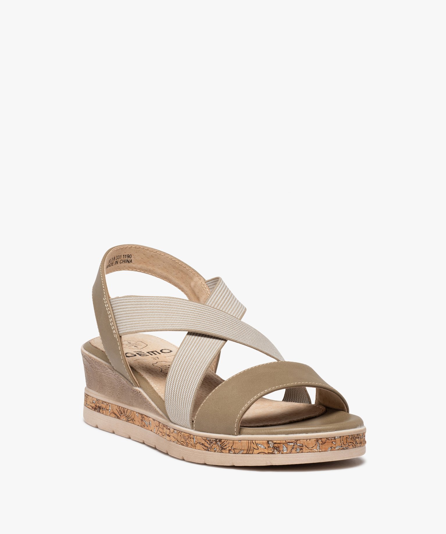 Sandales confort femme compensées à brides élastiquées taupe | GEMO