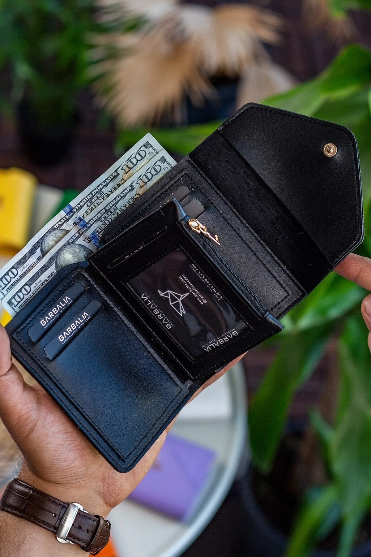 Garbalia  Columbia Mini-Damenbrieftasche aus veganem Leder in Schwarz mit Münzfach und losem Kartenhalter