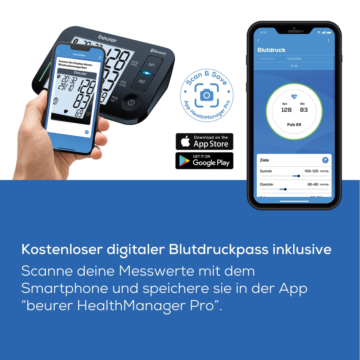 Beurer Oberam-Blutdruck-messgerät BM 54-Bluetooth® Oberarm-Blutdruckmessgerät mit Risiko-Indikator