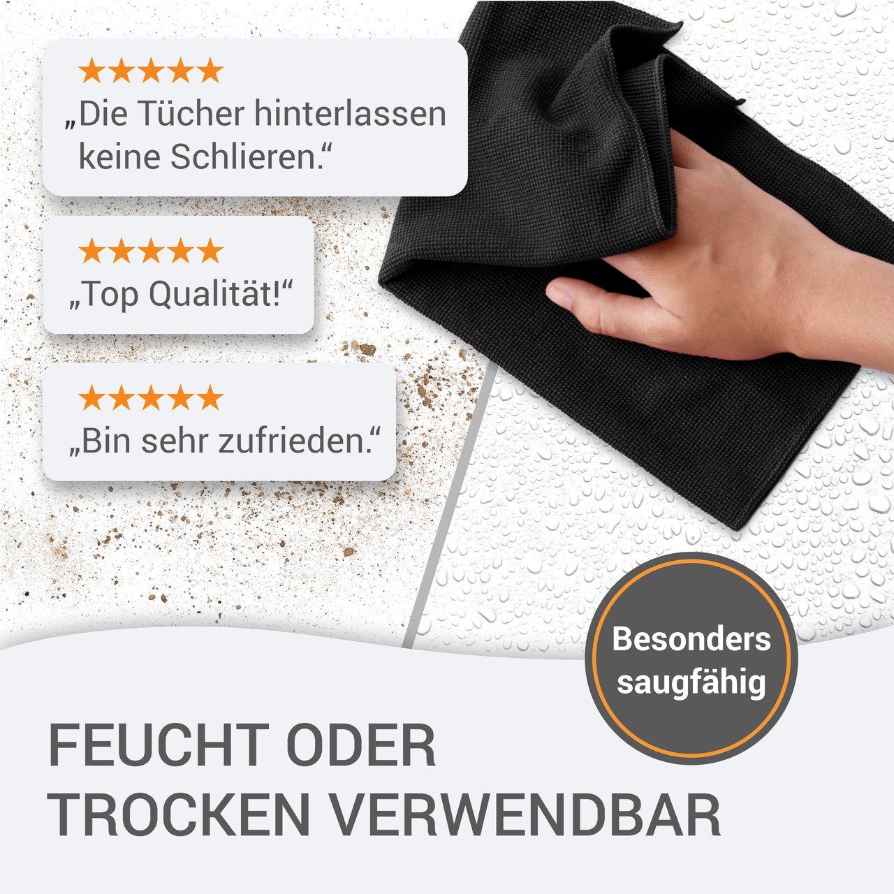 Betriebsausstattung24 Universaltuch (fusselfrei und frotteeartig) Mikrofasertuch (Polyester, 40x40 cm, 10er-Set, hygienisch auf 90° waschbar)