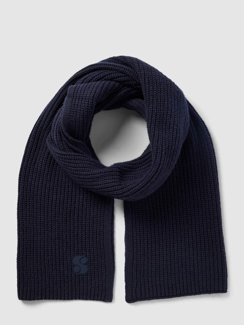 Strickschal mit Label-Detail Modell 'Basic' in marineblau