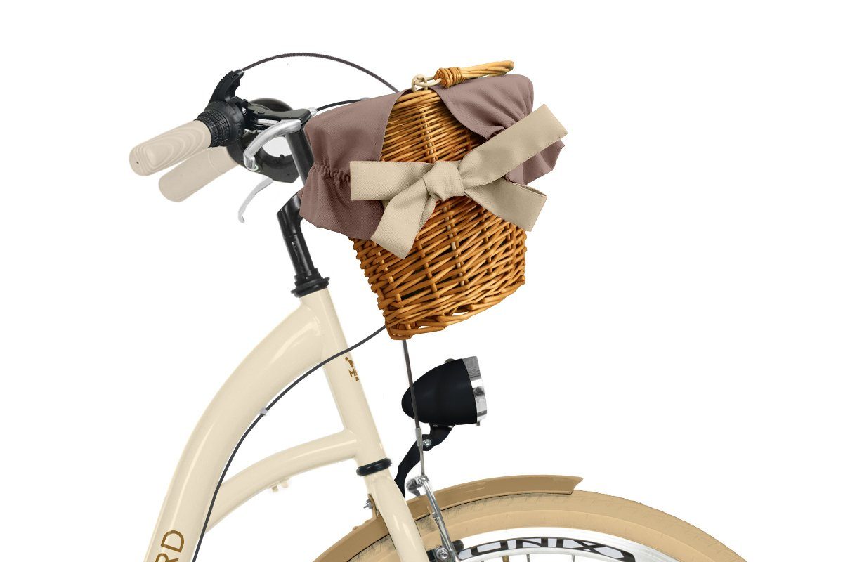 MILORD BIKES Cityrad Milord City Fahrrad Weidenkorb Damen, 28/26 Zoll, Creme-Braun, 7-Gang, 7 Gang Shimano, Kettenschaltung