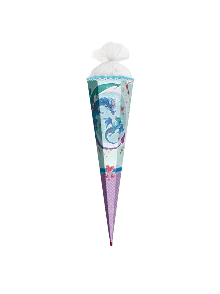 ROTH Schultüte groß Drachenliebe 85 cm, Glitter Pailettenborte in Hellblau günstig kaufen onesize