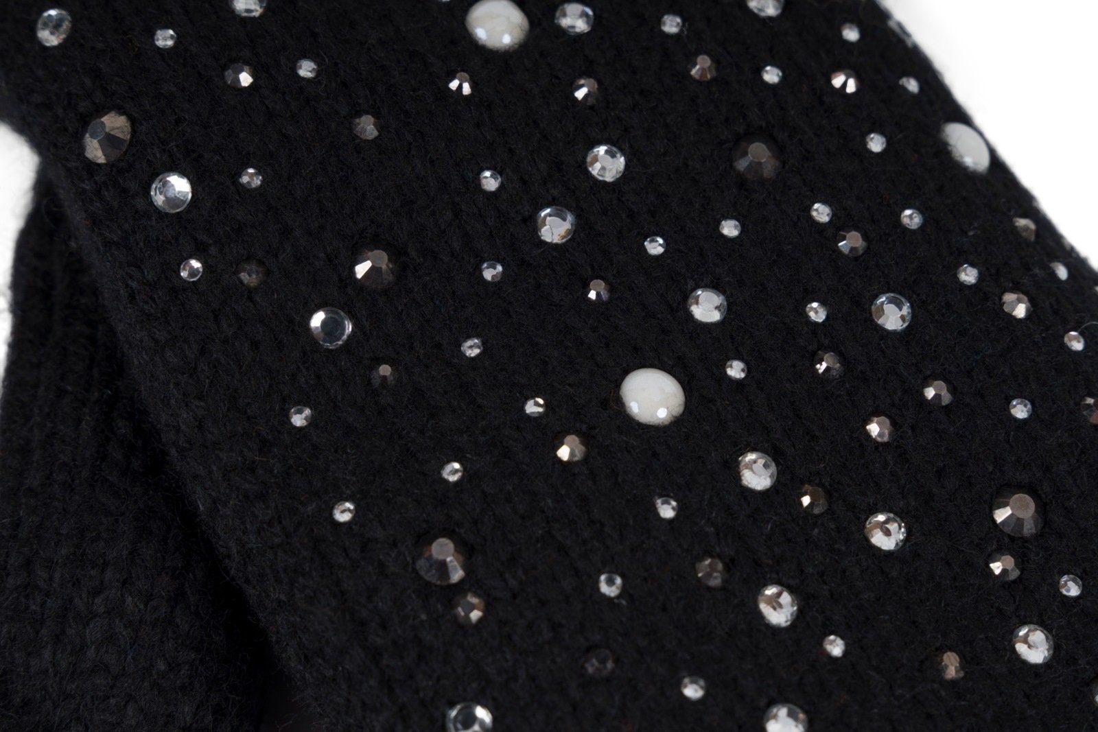 styleBREAKER Fäustlinge Strickhandschuhe Fäustlinge mit Strass und Perlen