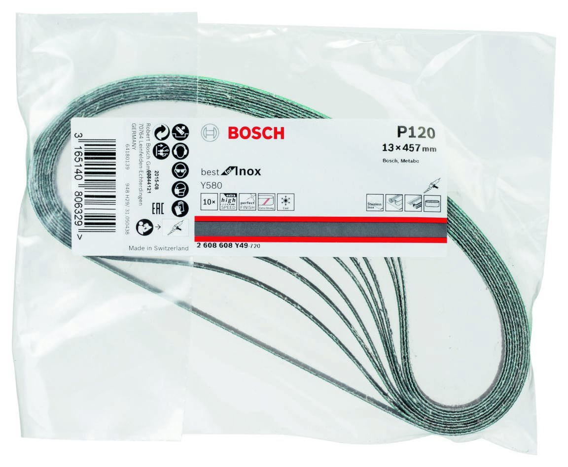 Bosch плава додатна опрема 2608608Y49 брусни папир Y580 K120 10 трака 13x457 мм нерђајући челик