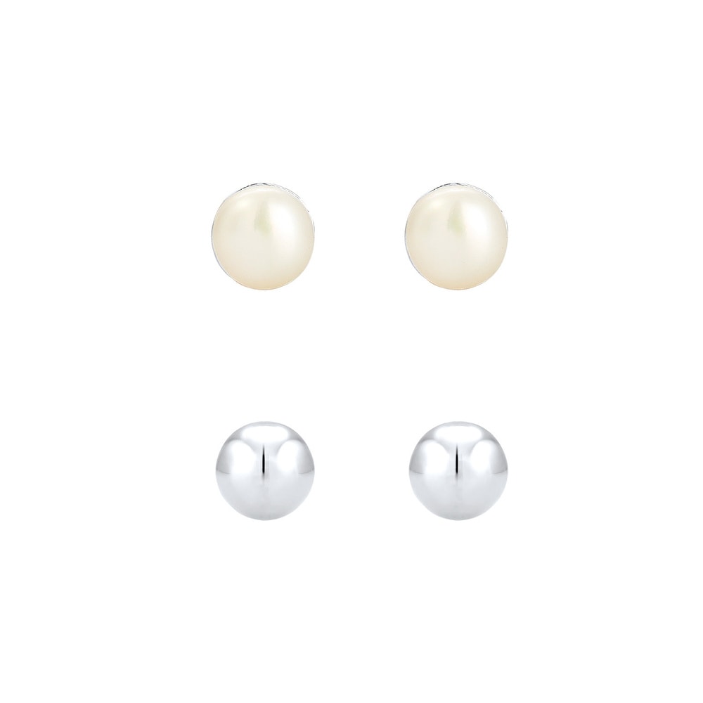 Elli Elli Boucles d'Oreilles Set avec Perle d'Eau Douce Basic Clous d'Oreille Femme -  Boucles d'oreilles