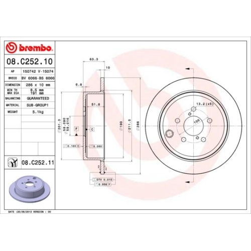 08.C252.11 BREMSSCHEIBE BREMBO HA  VP2 - ATU