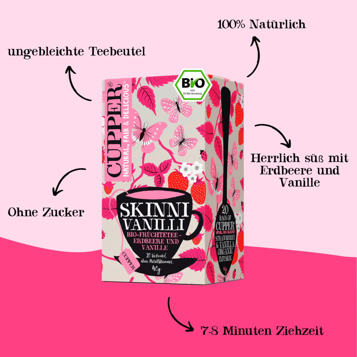 Früchtetee \Skinni Vanilli\ mit Vanille, Erdbeere (20 Beutel), 40 g