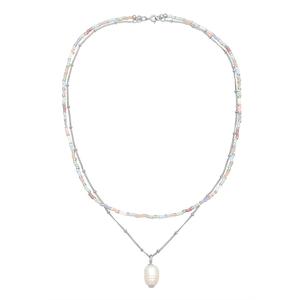 Elli Elli Collier Femmes Perles de verre Baroque Couches avec Perle d'eau douce en Arg collier