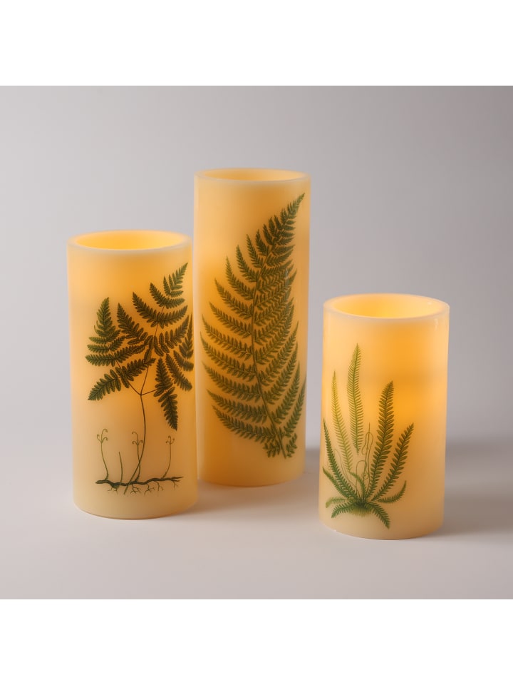 MARELIDA XXL LED Kerze mit Farndruck Echtwachs flackernd in creme - H: 30cm günstig kaufen onesize