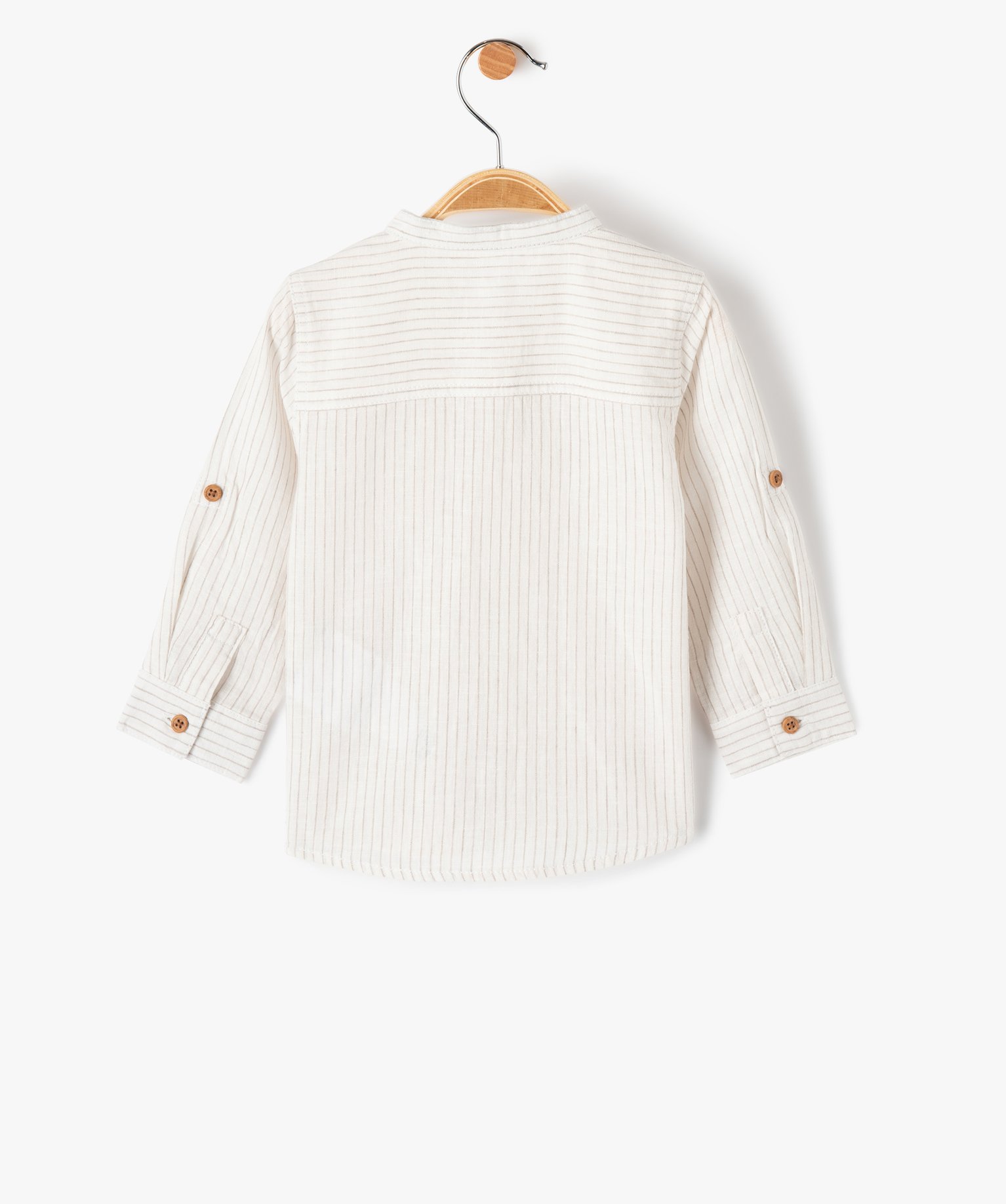 Chemise bébé Garçon à manches longues et col mao en lin blanc | GEMO