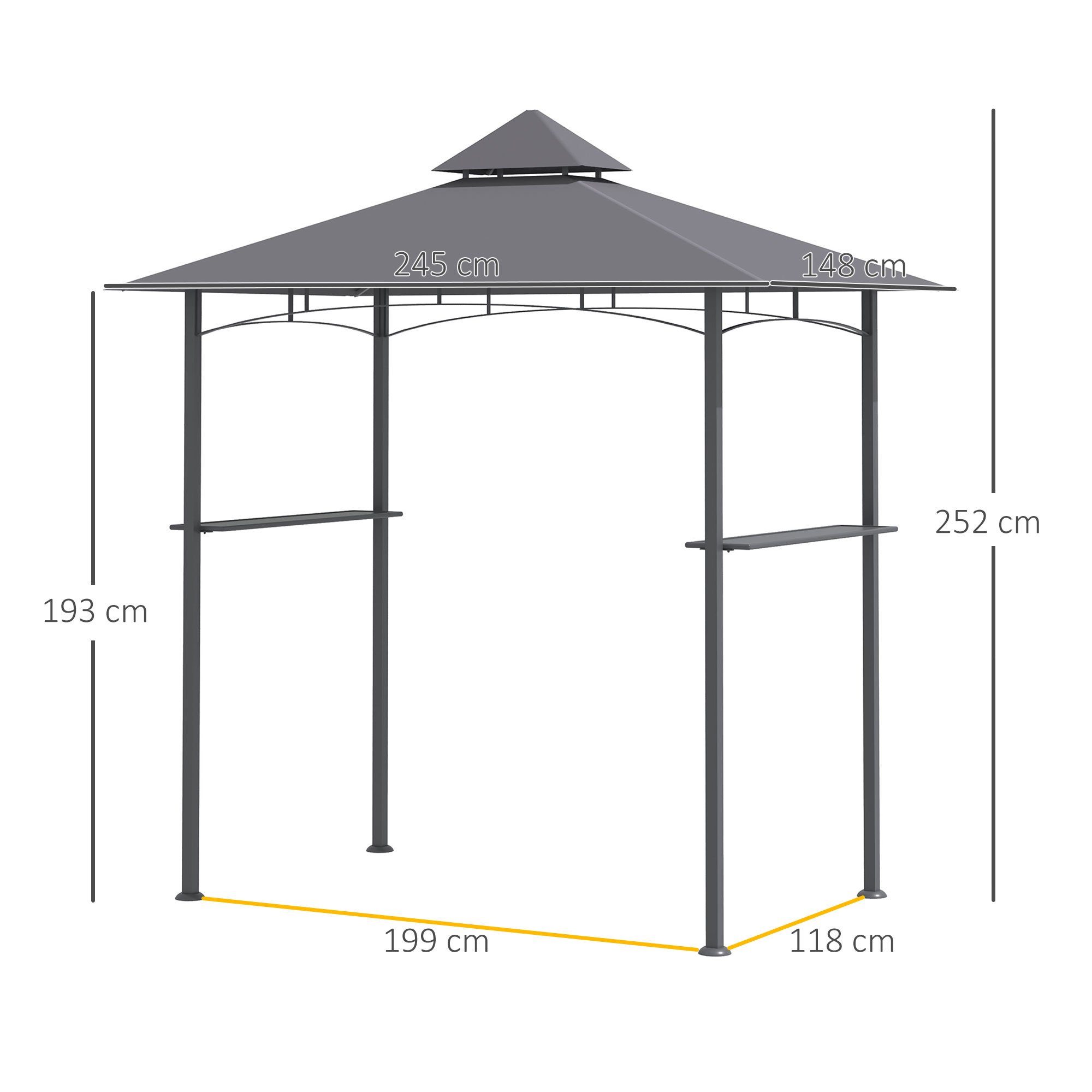 Outsunny Grillpavillon Grillpavillon, (Set, 1 Grillpavillon; 2 Seitenablage; 10 Hering; 1 Montageanleitung)
