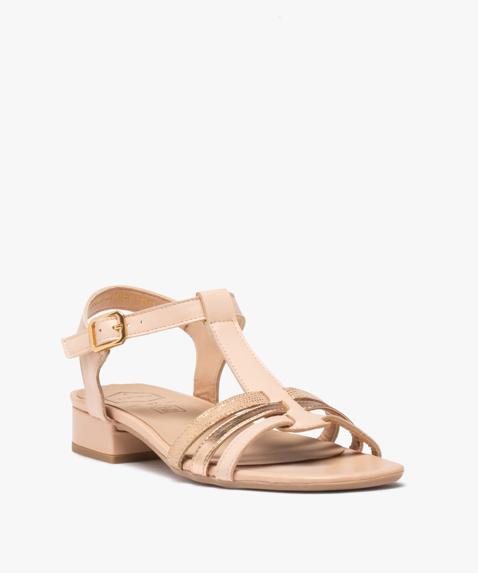 Sandales femme à petit talon carré et à fines lanières e... rose | GEMO