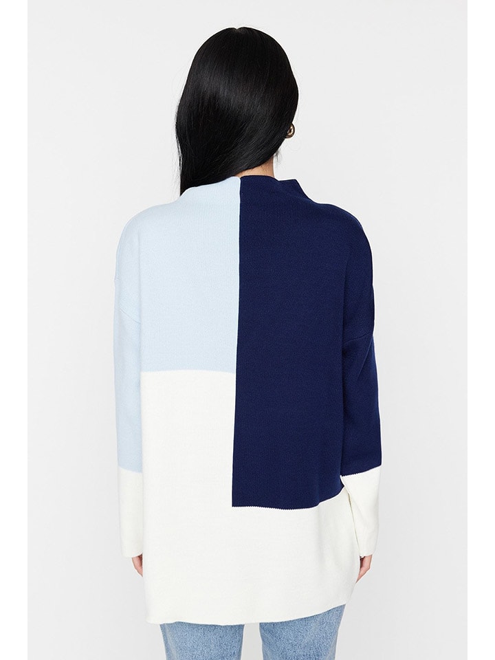 trendyol Pullover in Dunkelblau/ Weiß/ Hellblau günstig kaufen