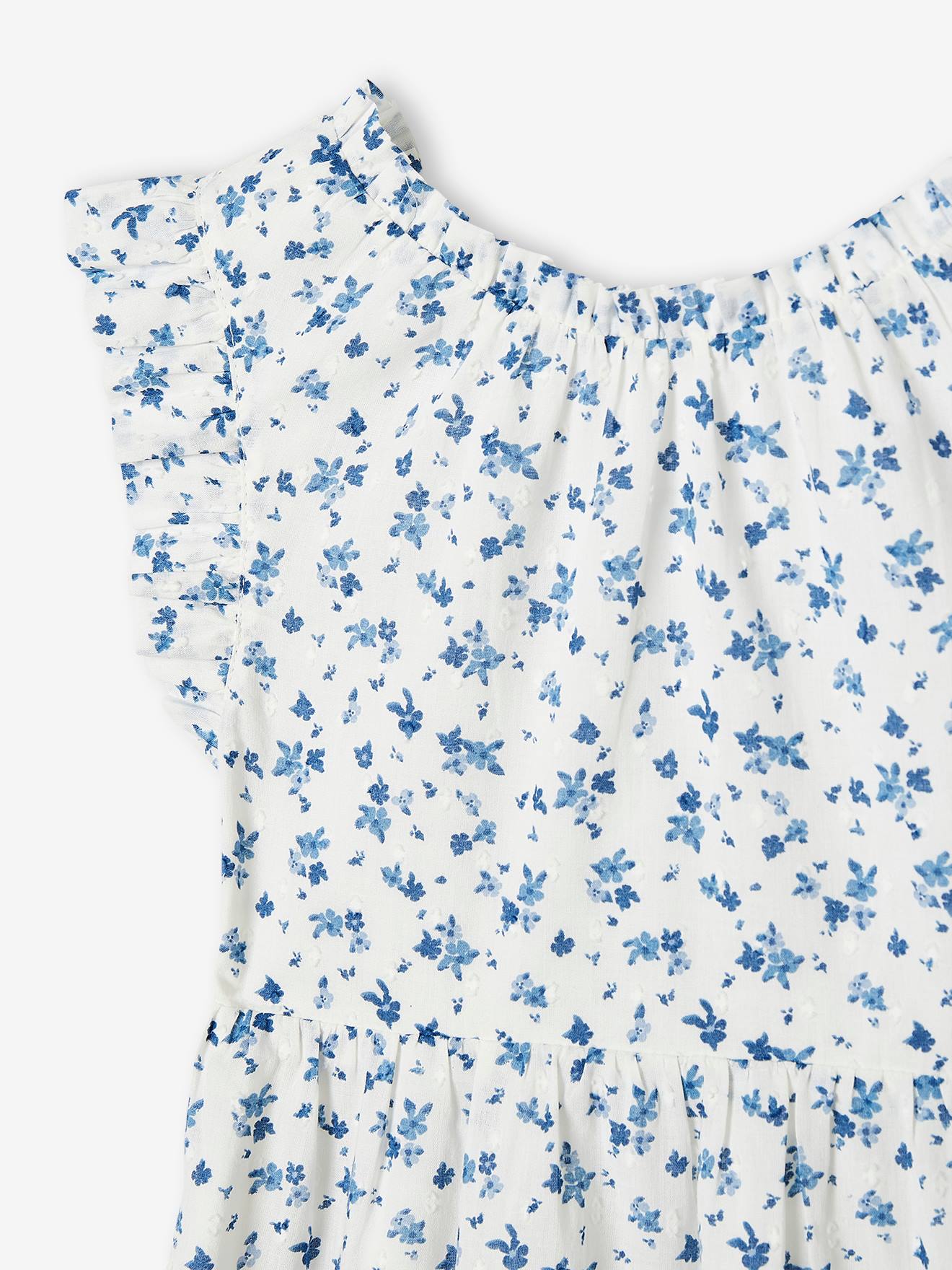 Robe de cérémonie motifs fleurs fille écru