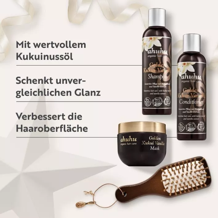 GOLDEN KUKUI VANILLA Haarpflege Geschenkbox 4tlg mit Kukui-Öl und Vanille Duft