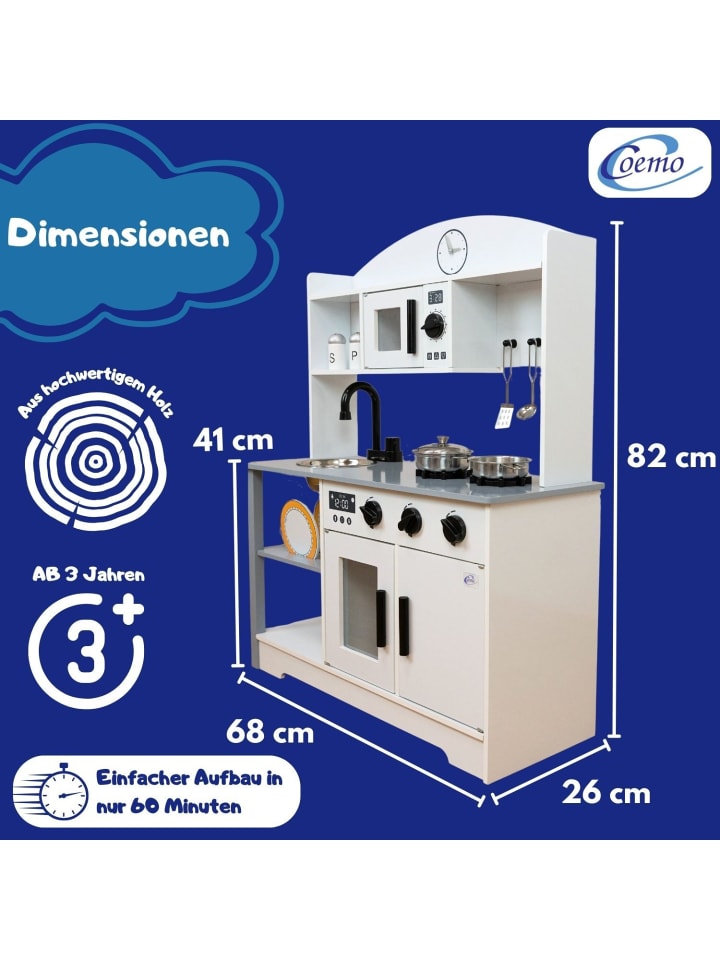 Coemo Spielküche Ella mit Aufsatz und Zubehör in Grau günstig kaufen onesize