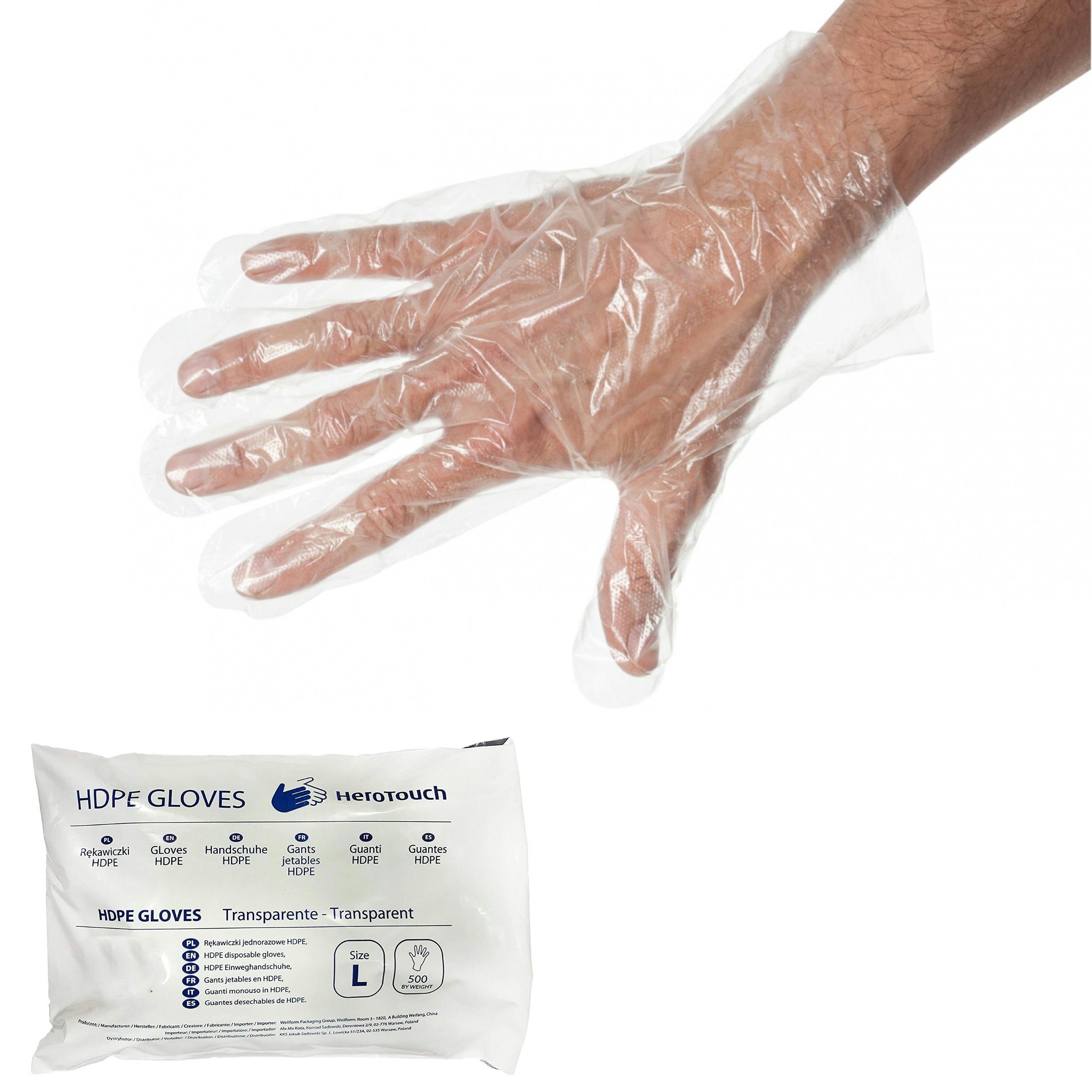 HeroTouch PU-Handschuhe Einweghandschuhe aus Kunststoff HDPE 10um dick, 500 Stück