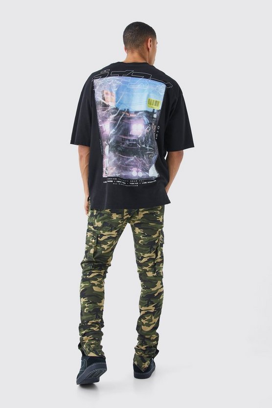 Skinny Camouflage Cargo-Hose mit Druckknöpfen