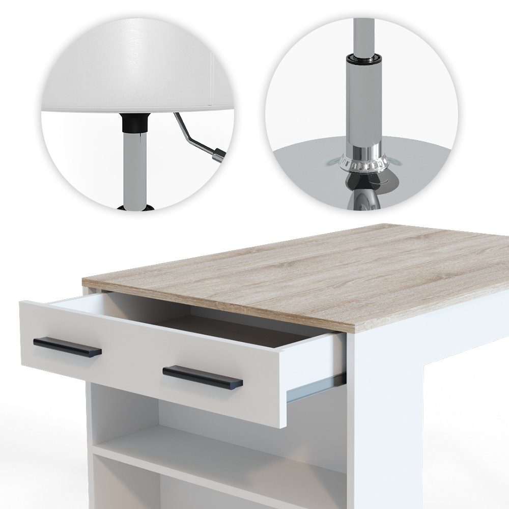 Vicco Bartisch Bartresen Stehtisch Bistrotisch REPOSE Weiß Sonoma inkl. Hocker