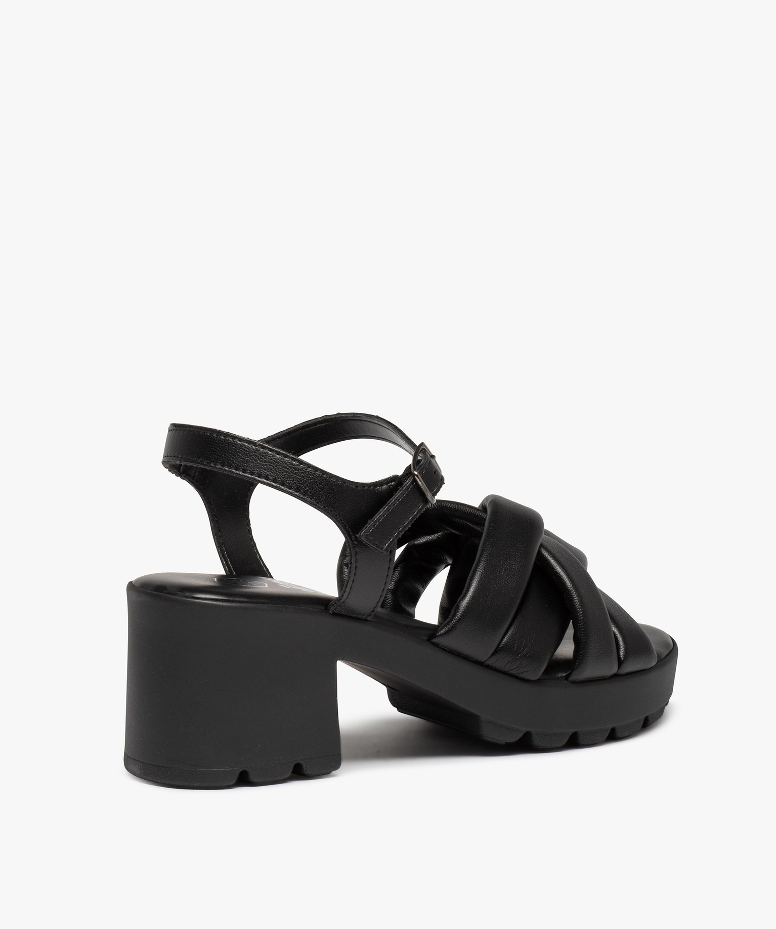 Sandales femme à talon unies à brides matelassées noir | GEMO