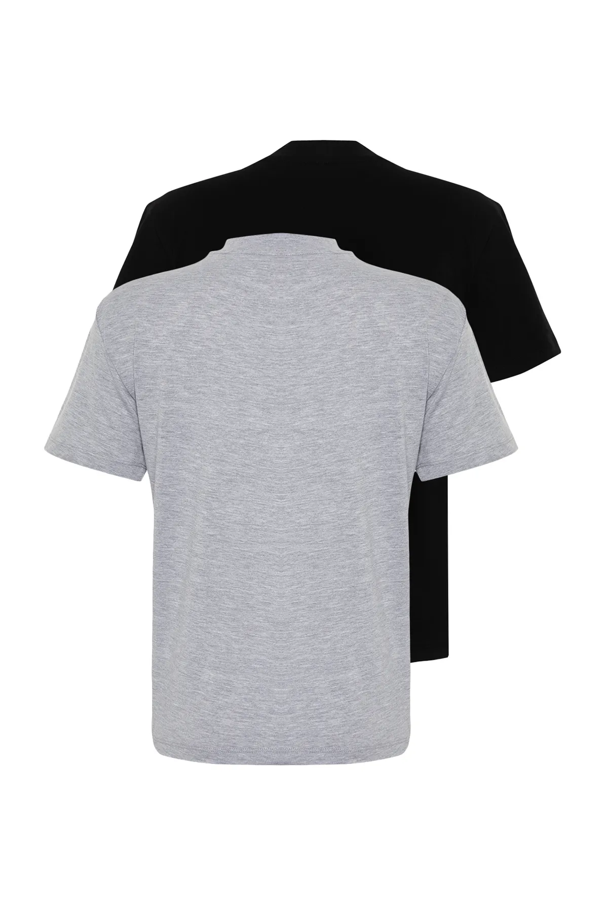 Trendyol Collection  2er-Pack Basic-Strick-T-Shirts mit Stehkragen in Schwarz-Grau-Melange TWOSS20TS1500
