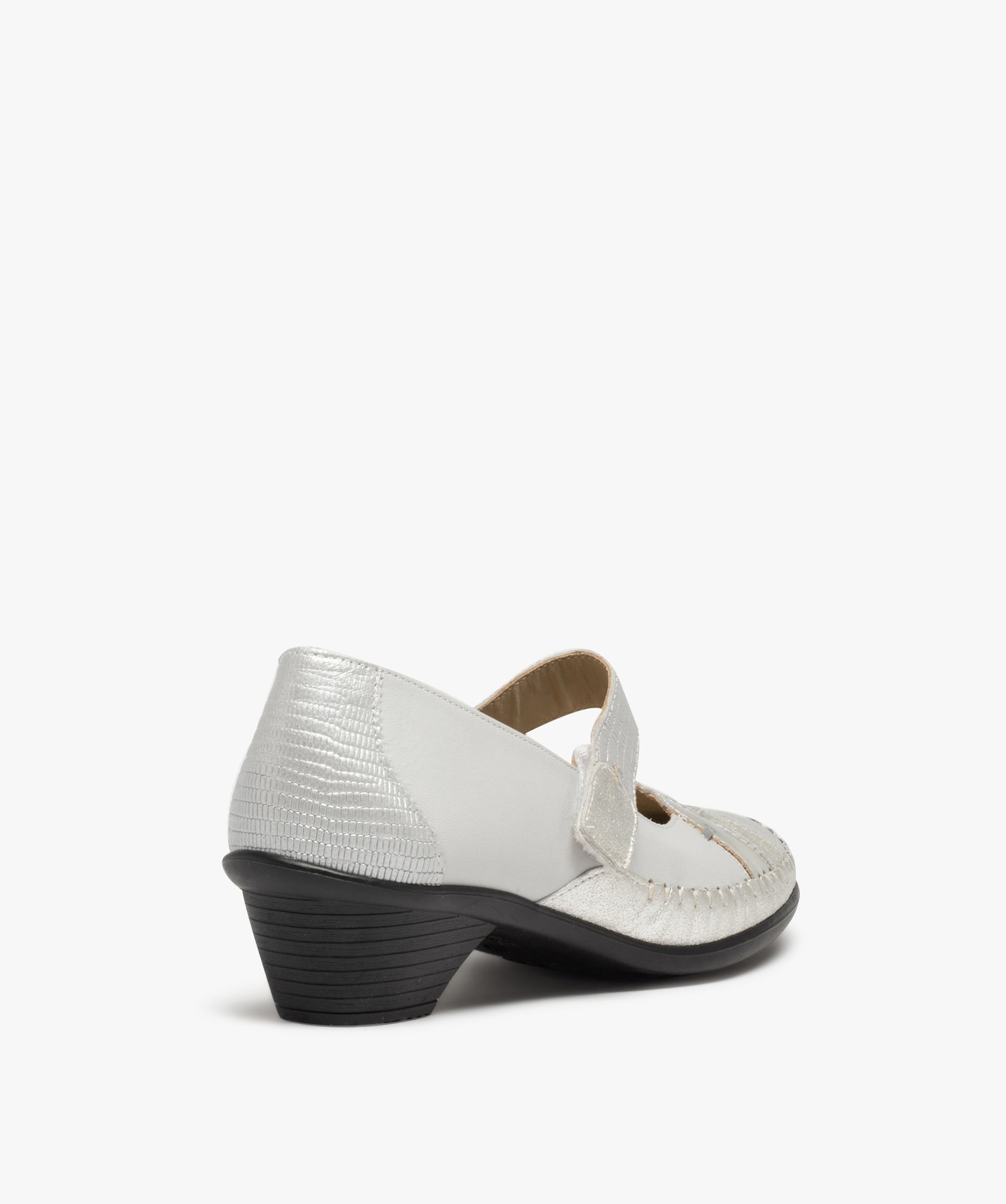 Escarpins confort femme en cuir détails brillants gris clair | GEMO