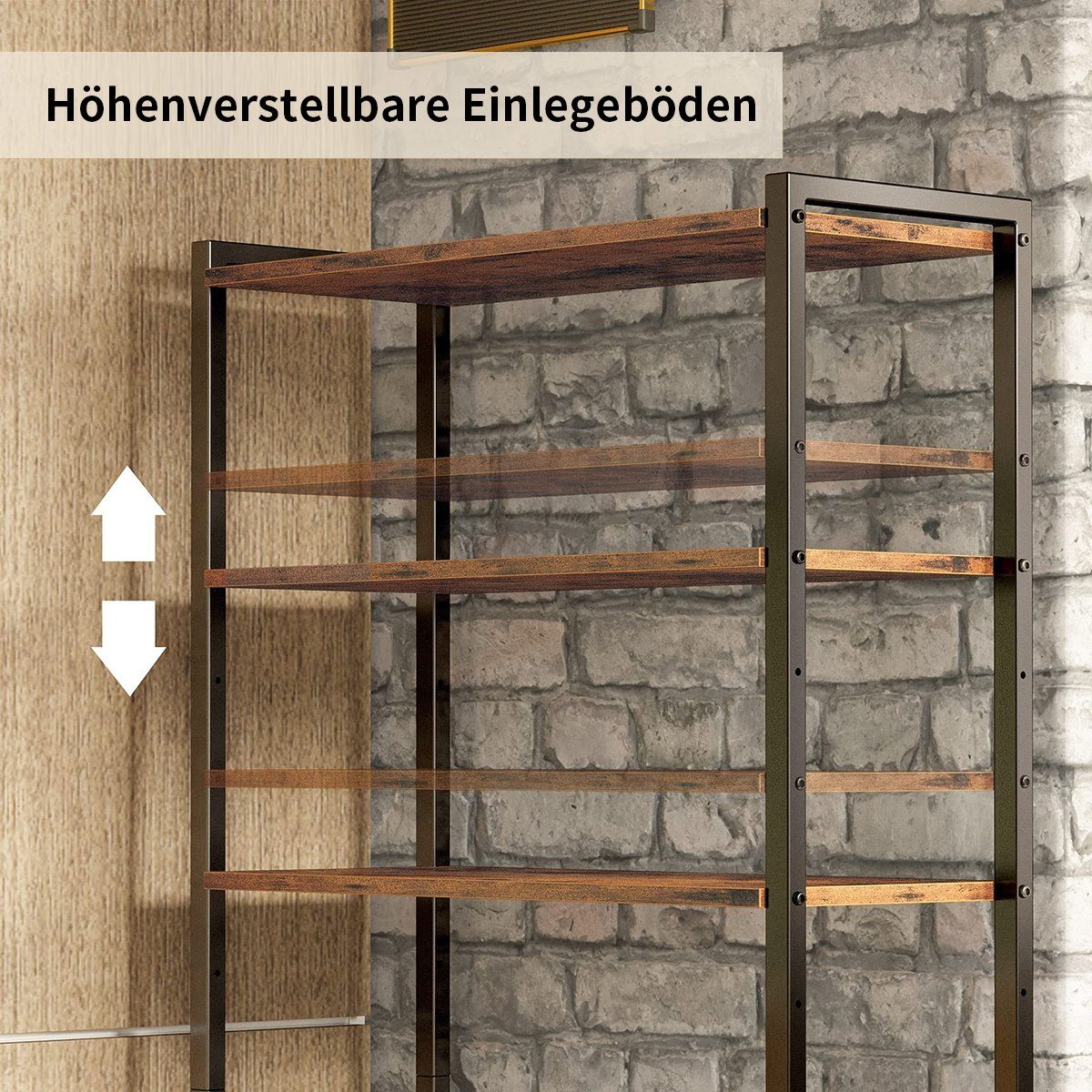 MULISOFT Bücherregal Bücherregal 5 Fächer, Aufbewahrungsregal mit Metallrahmen 75x28x144cm, Standregal Bücherschrank mit Schrank für Wohnzimmer Büro