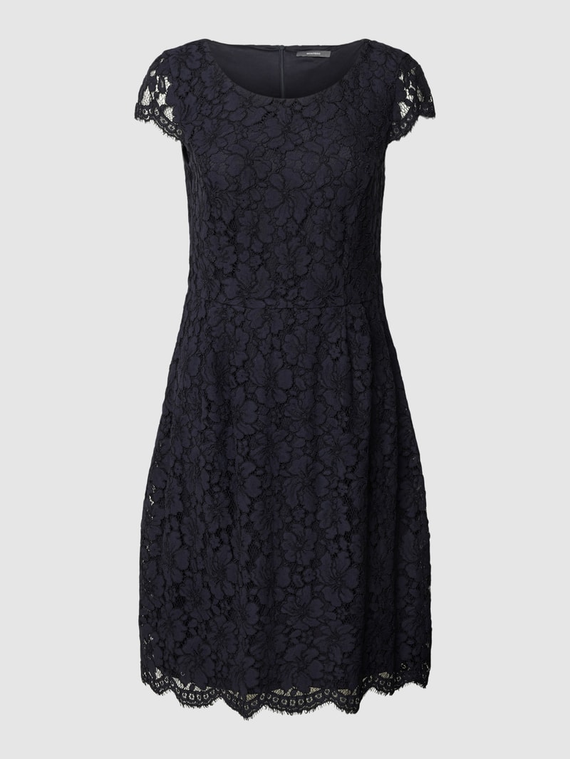 Knielanges Kleid mit floralen Stickereien in marineblau