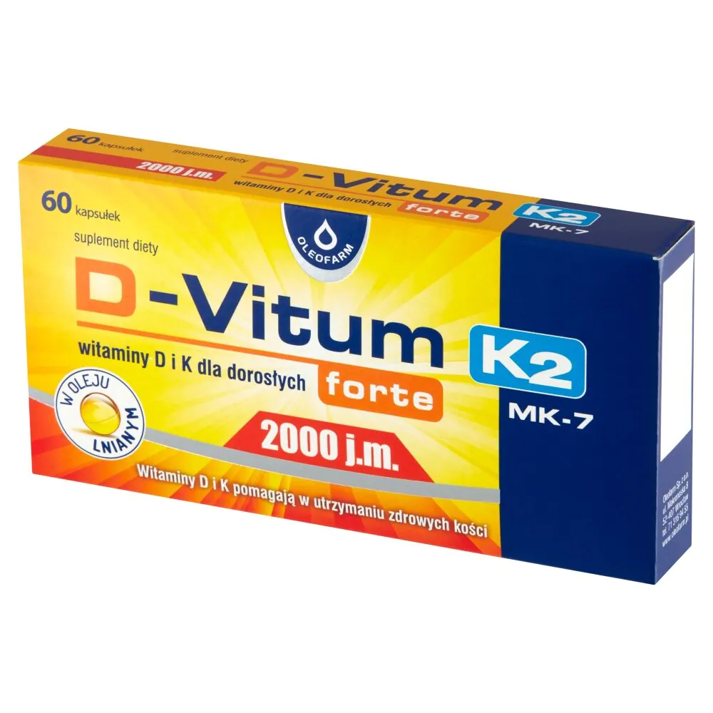 D-Vitum Forte 2000 IU + K2 MK-7, Vitamini D i K za odrasle, Kapsule