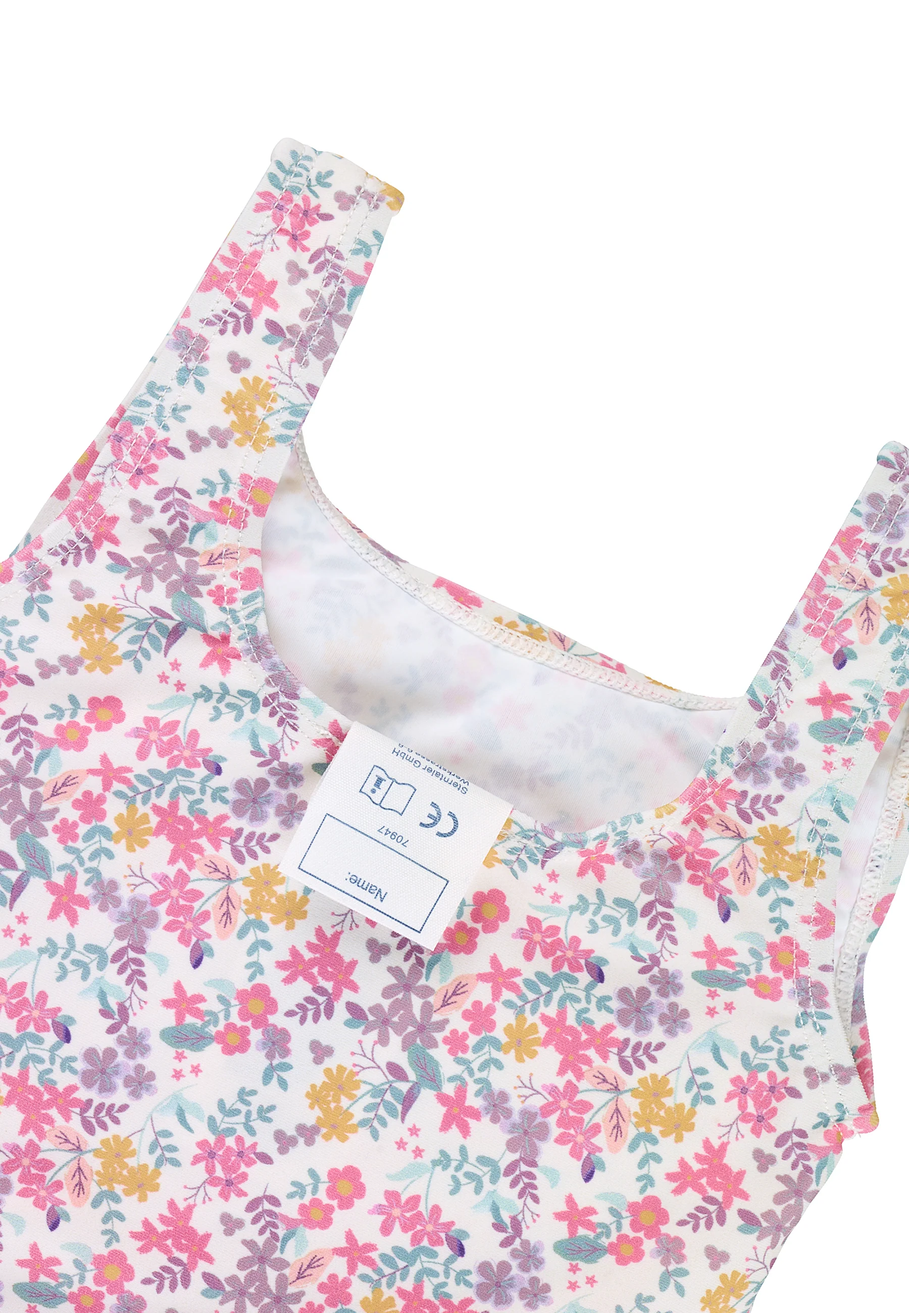 Kinder Badeanzug bedruckt mit Blumen in ecru